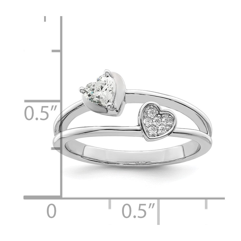Sterling Silver Rhodium Plated Cz Hearts Ring