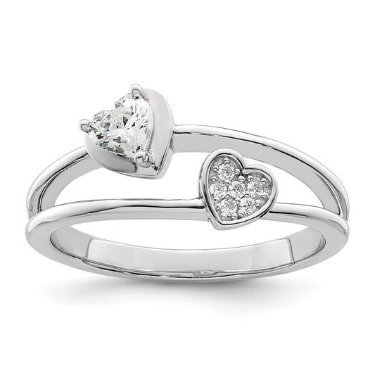 Sterling Silver Rhodium Plated Cz Hearts Ring