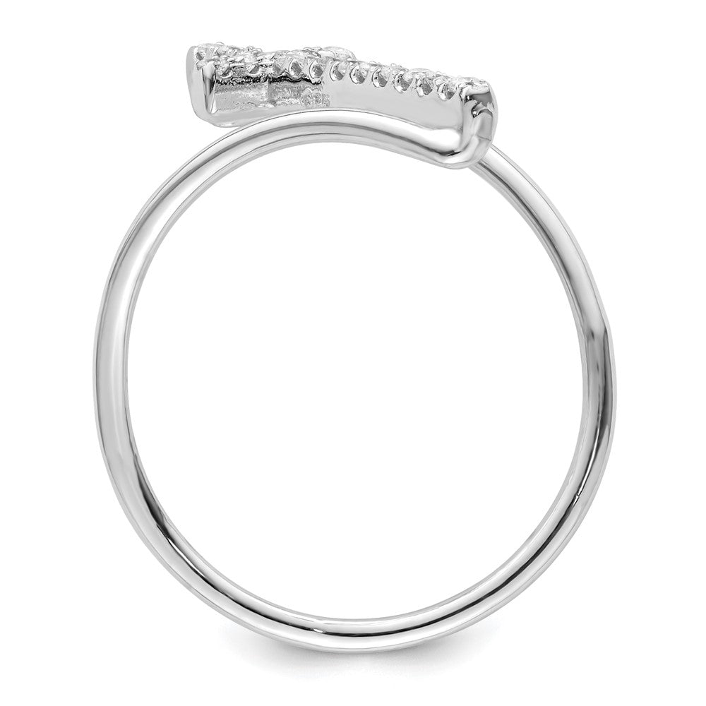 Sterling Silver Rhodium Plated Polished Cz Cross Ring