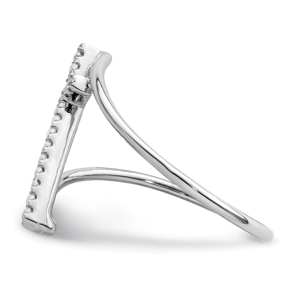 Sterling Silver Rhodium Plated Polished Cz Cross Ring