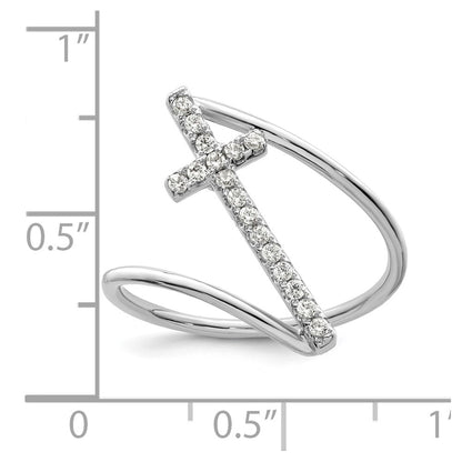 Sterling Silver Rhodium Plated Polished Cz Cross Ring