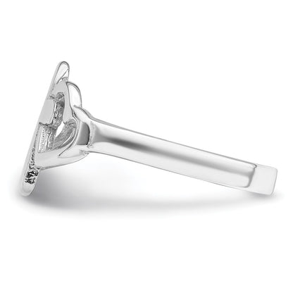 Sterling Silver Rhodium Plated Hearts & Cross Ring