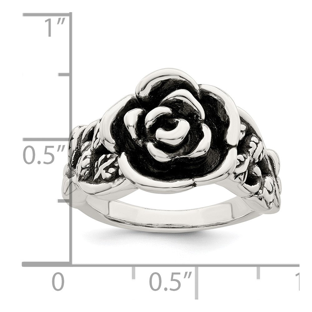 Sterling Silver Antiqued Rose Flower Ring
