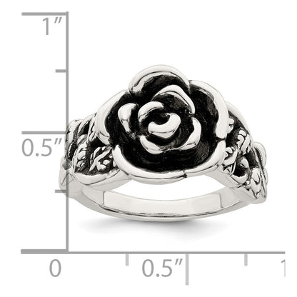 Sterling Silver Antiqued Rose Flower Ring