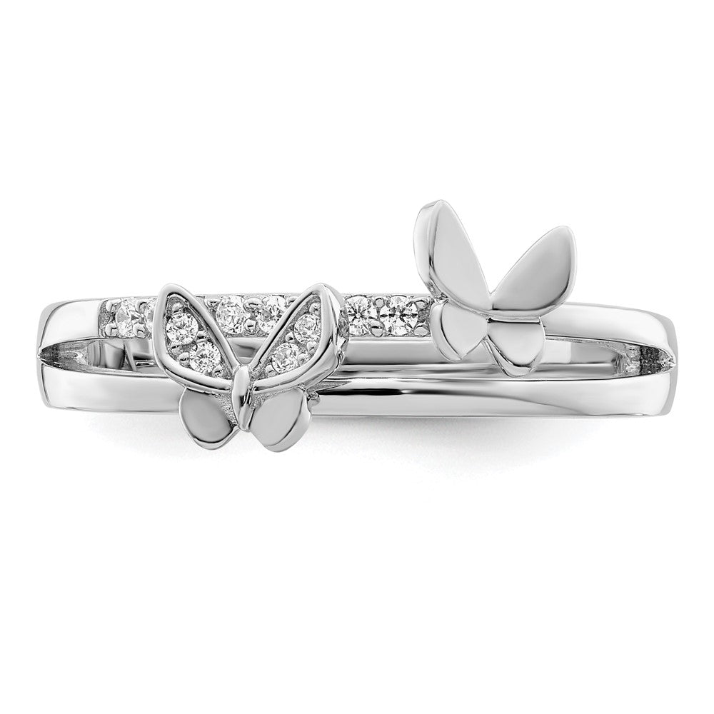 Sterling Silver Rhodium Plated Cz Butterflies Ring