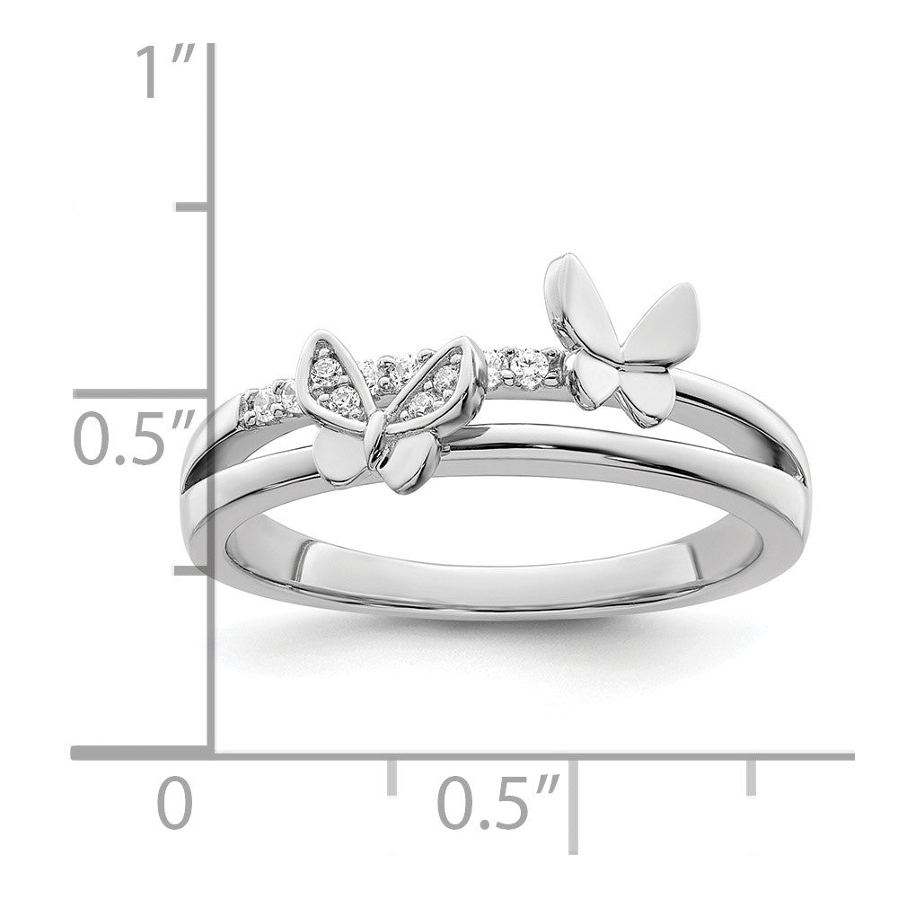 Sterling Silver Rhodium Plated Cz Butterflies Ring