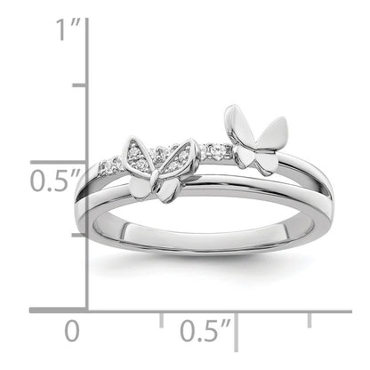 Sterling Silver Rhodium Plated Cz Butterflies Ring