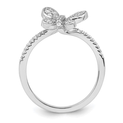 Sterling Silver Rhodium Plated Cz Butterfly Ring