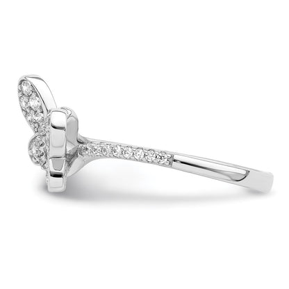 Sterling Silver Rhodium Plated Cz Butterfly Ring