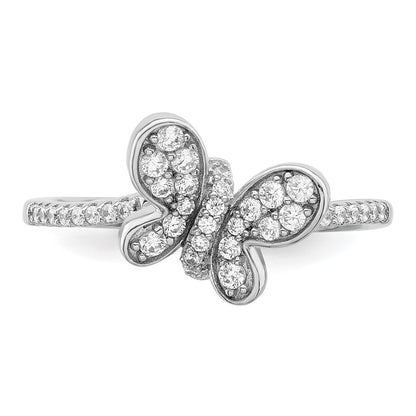 Sterling Silver Rhodium Plated Cz Butterfly Ring