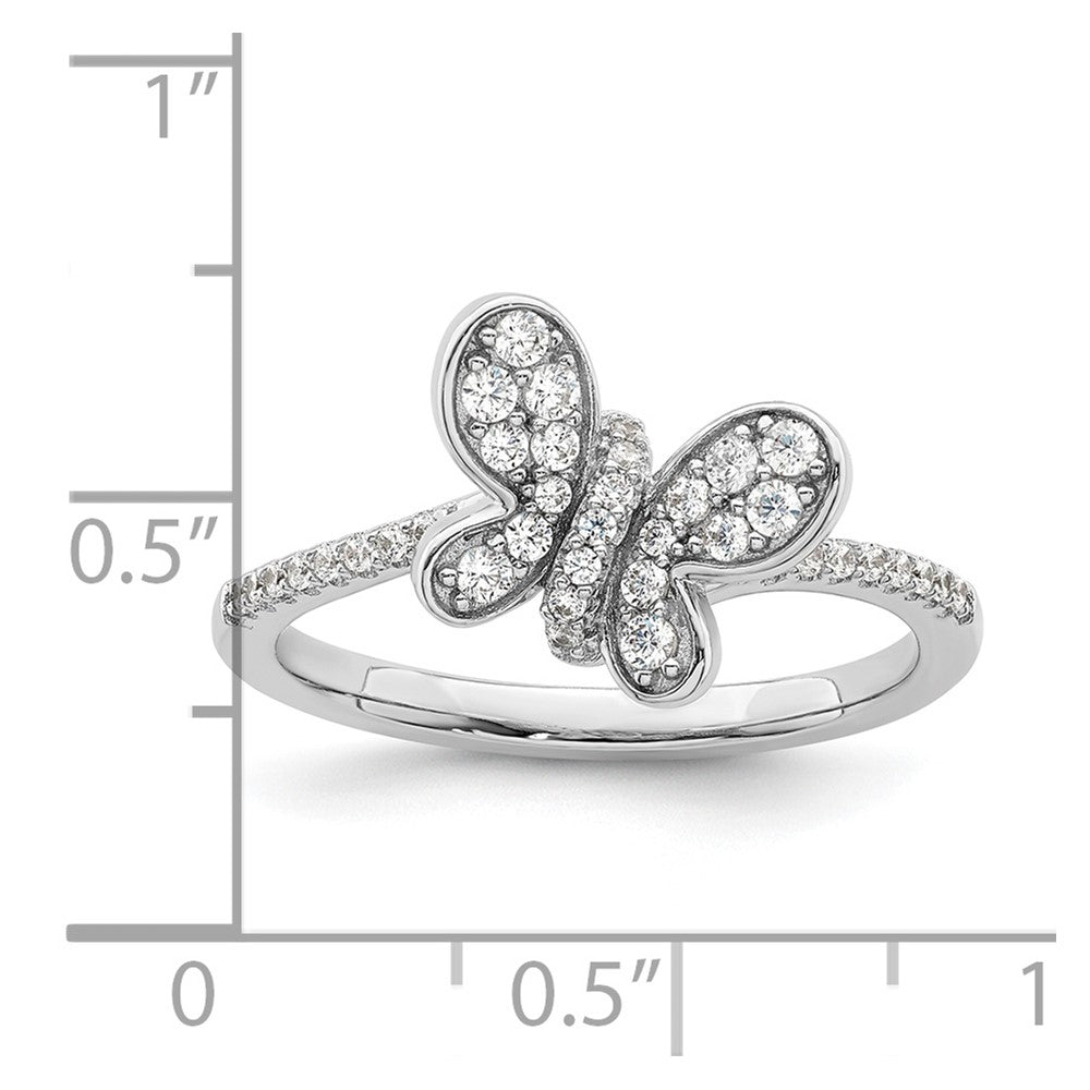 Sterling Silver Rhodium Plated Cz Butterfly Ring