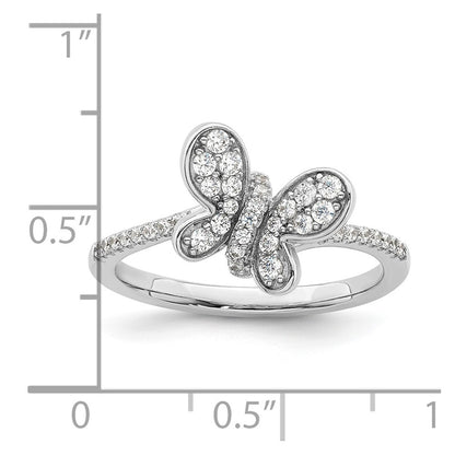 Sterling Silver Rhodium Plated Cz Butterfly Ring