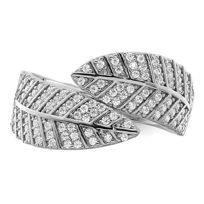 Sterling Silver Rhodium Plated Cz Leaf Band (Size 6 Only)