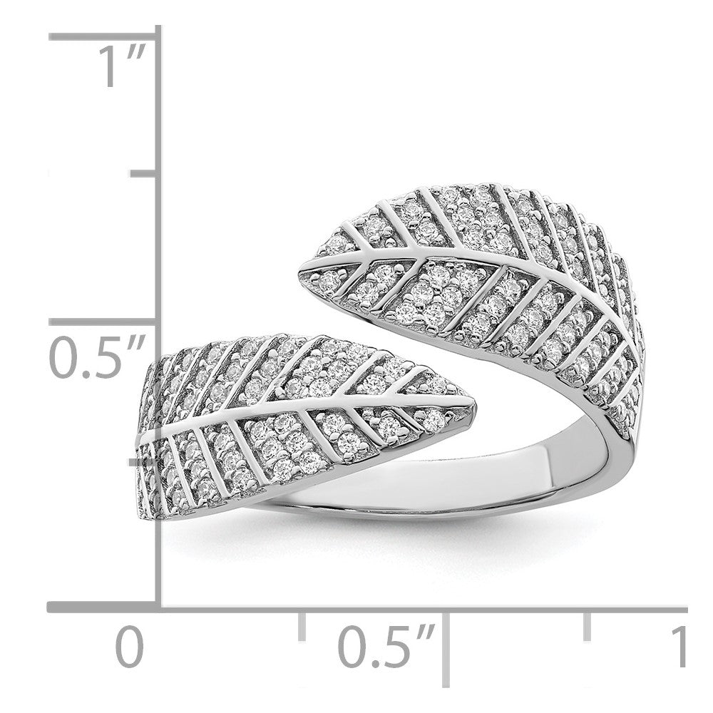 Sterling Silver Rhodium Plated Cz Leaf Band (Size 6 Only)