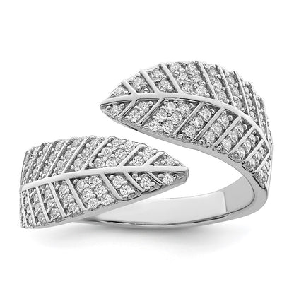 Sterling Silver Rhodium Plated Cz Leaf Band (Size 6 Only)