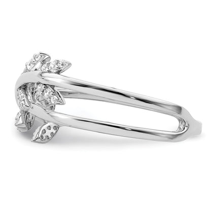 Sterling Silver Rhodium Plated Cz Leaves Ring