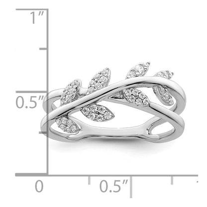 Sterling Silver Rhodium Plated Cz Leaves Ring