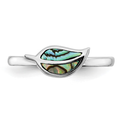 Sterling Silver Rh Plated Abalone Leaf Ring