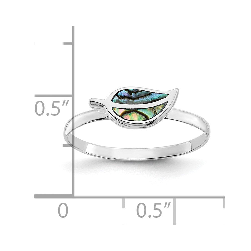 Sterling Silver Rh Plated Abalone Leaf Ring