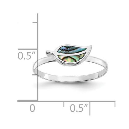 Sterling Silver Rh Plated Abalone Leaf Ring