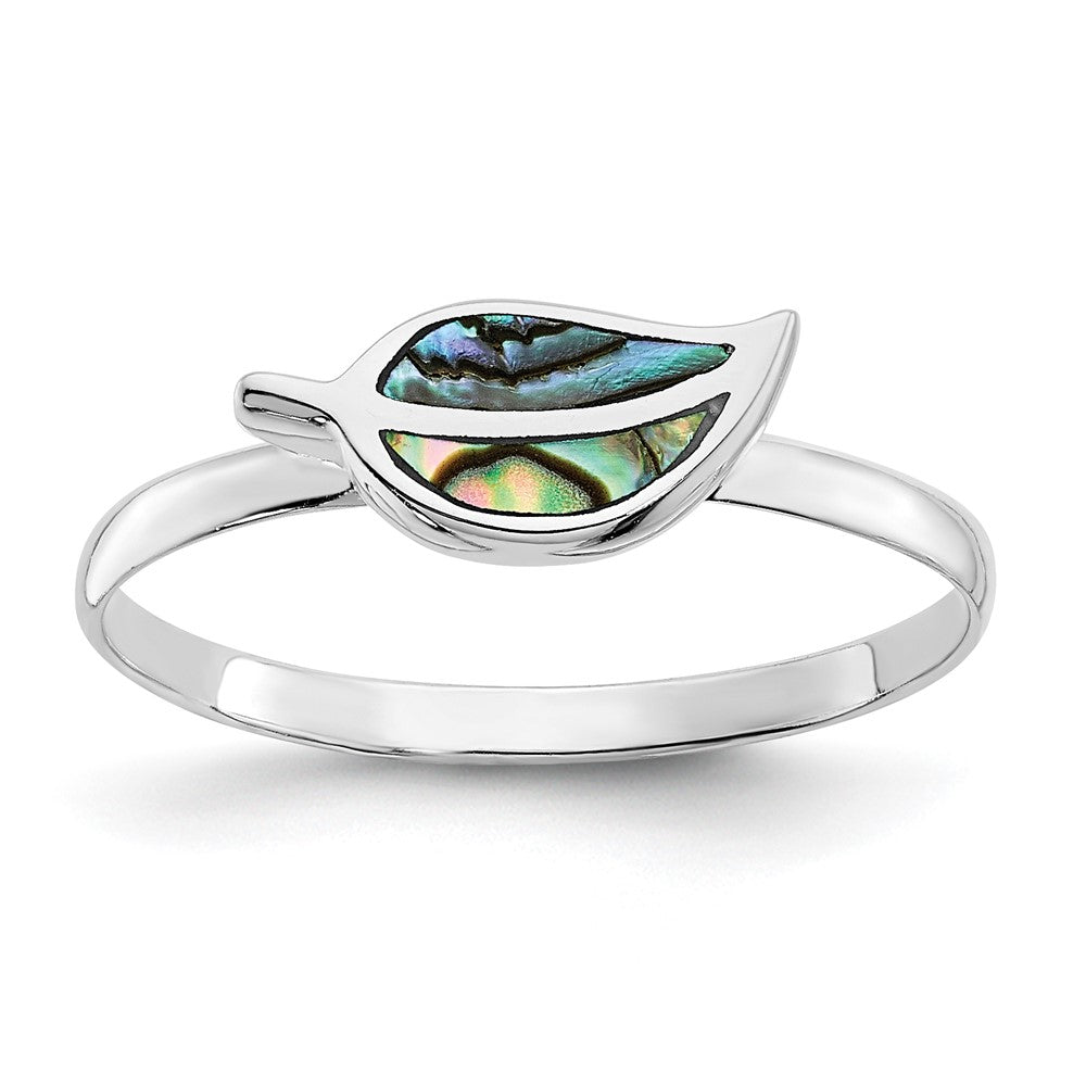 Sterling Silver Rh Plated Abalone Leaf Ring
