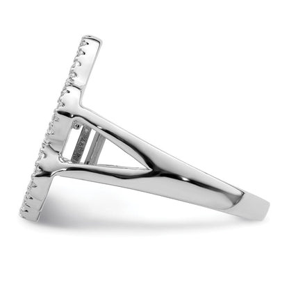 Sterling Silver Rhodium Plated Polished Cz Paw Print Ring