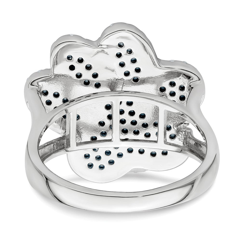 Sterling Silver Rhodium Plated Polished Cz Paw Print Ring