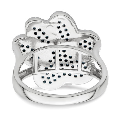 Sterling Silver Rhodium Plated Polished Cz Paw Print Ring