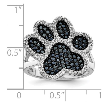 Sterling Silver Rhodium Plated Polished Cz Paw Print Ring