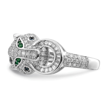 Sterling Silver Rhodium Plated Polished Cz Cheetah Ring