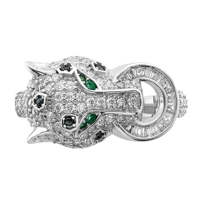 Sterling Silver Rhodium Plated Polished Cz Cheetah Ring