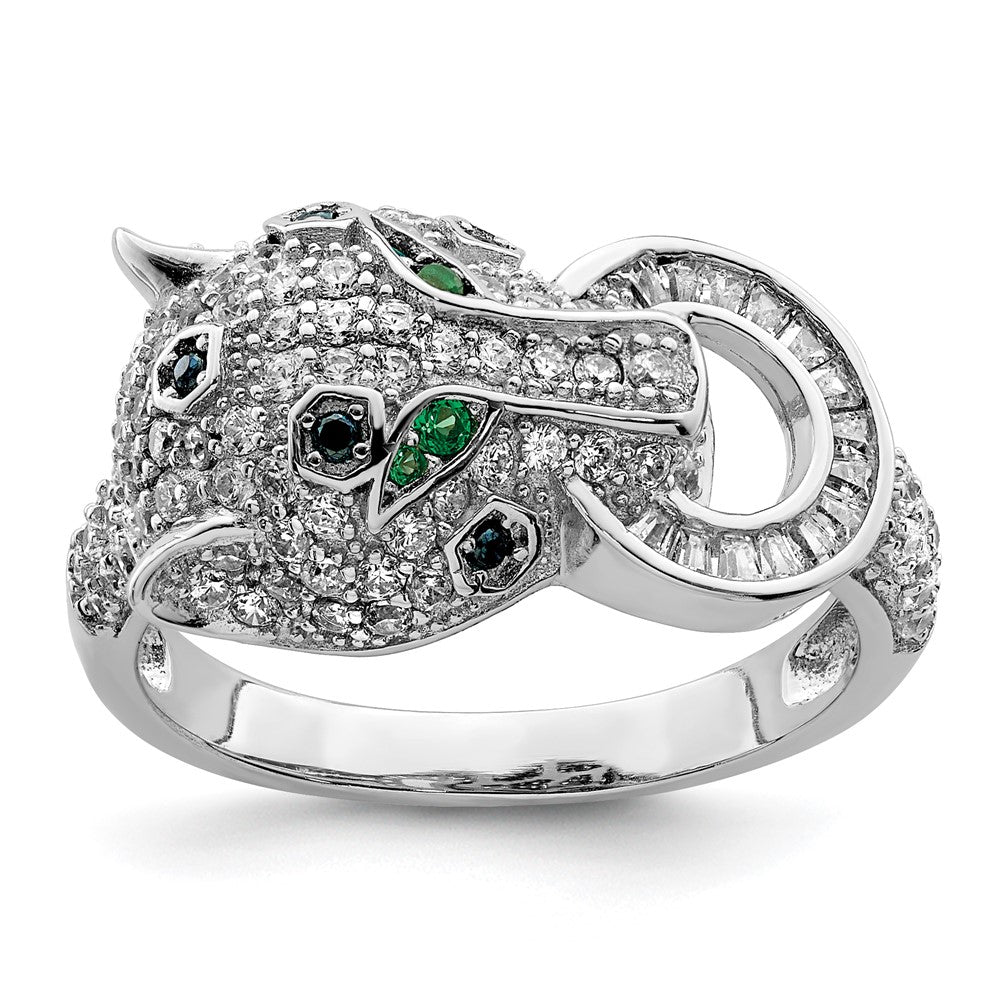 Sterling Silver Rhodium Plated Polished Cz Cheetah Ring