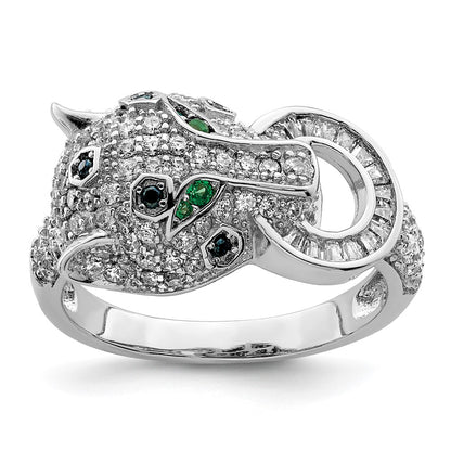 Sterling Silver Rhodium Plated Polished Cz Cheetah Ring