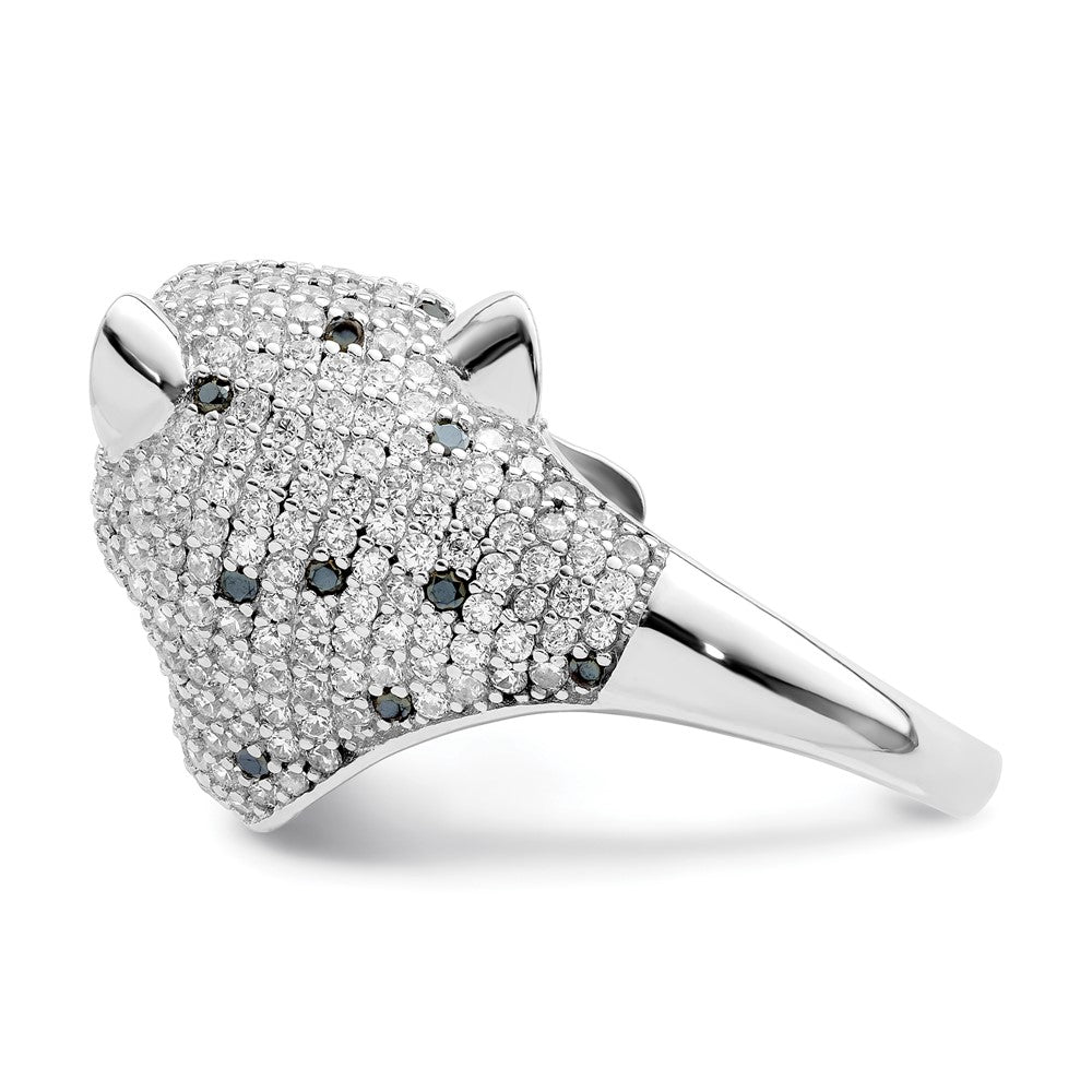 Sterling Silver Rhodium Plated Polished Cz Cheetah Ring