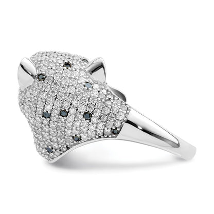 Sterling Silver Rhodium Plated Polished Cz Cheetah Ring