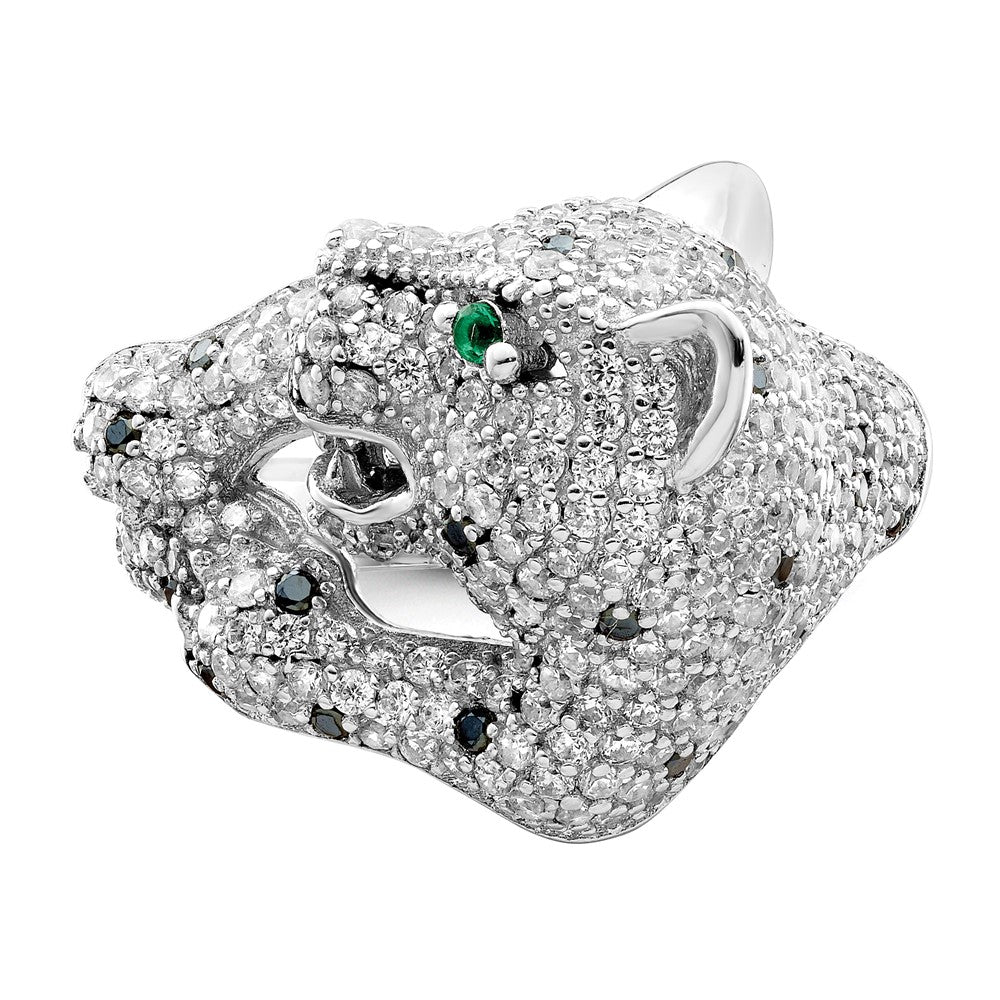 Sterling Silver Rhodium Plated Polished Cz Cheetah Ring