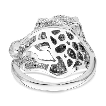 Sterling Silver Rhodium Plated Polished Cz Cheetah Ring