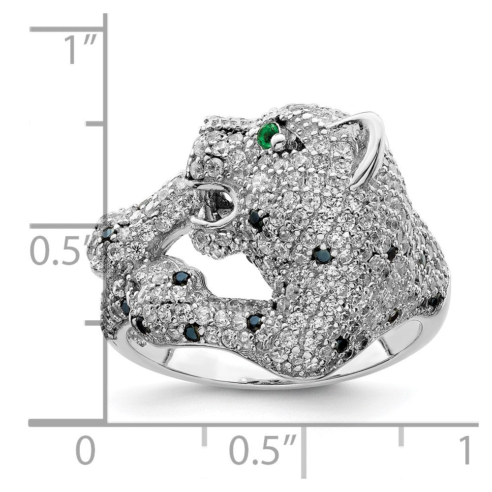 Sterling Silver Rhodium Plated Polished Cz Cheetah Ring