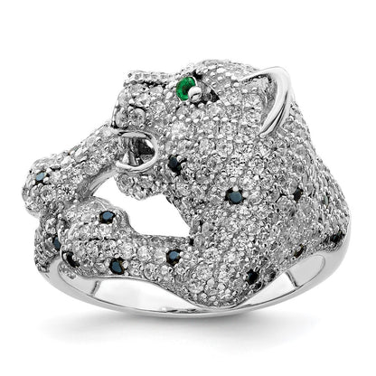 Sterling Silver Rhodium Plated Polished Cz Cheetah Ring