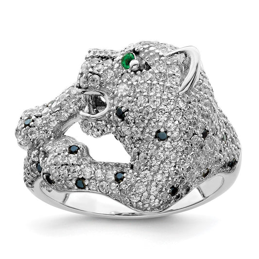Sterling Silver Rhodium Plated Polished Cz Cheetah Ring