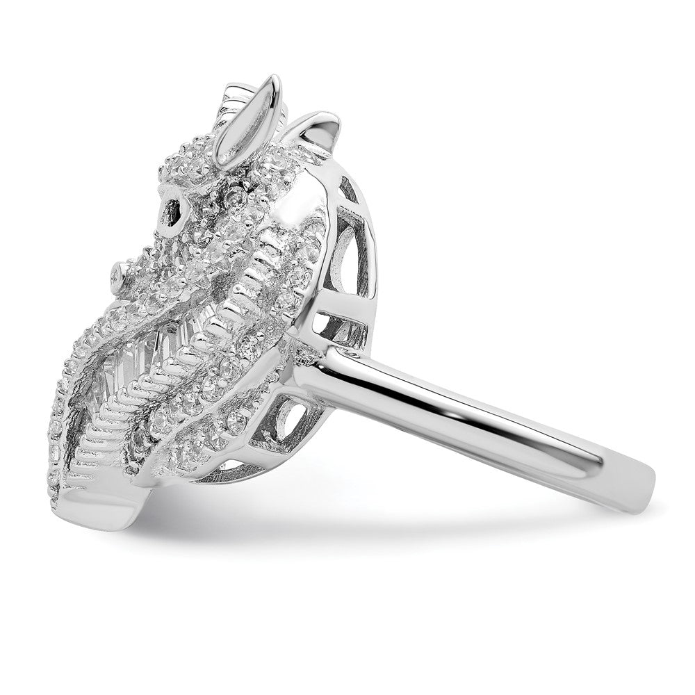 Sterling Silver Rhodium Plated Polished Cz Unicorn Ring