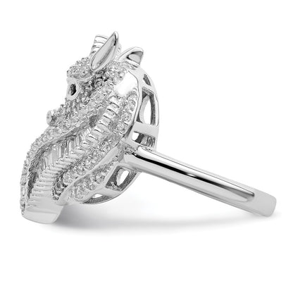 Sterling Silver Rhodium Plated Polished Cz Unicorn Ring