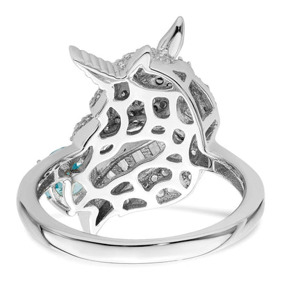 Sterling Silver Rhodium Plated Polished Cz Unicorn Ring