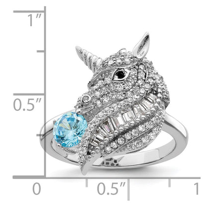 Sterling Silver Rhodium Plated Polished Cz Unicorn Ring