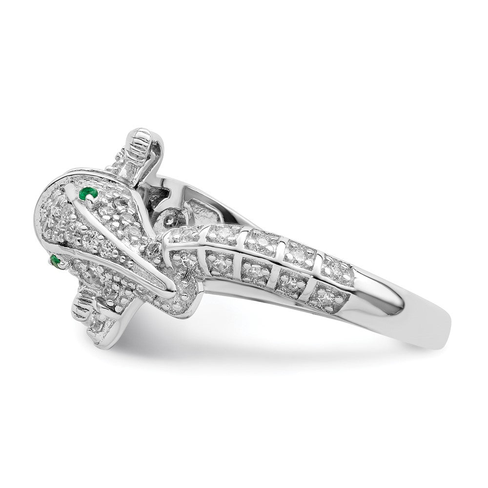 Sterling Silver Rhodium Plated Polished Cz Alligator Ring