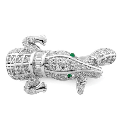 Sterling Silver Rhodium Plated Polished Cz Alligator Ring