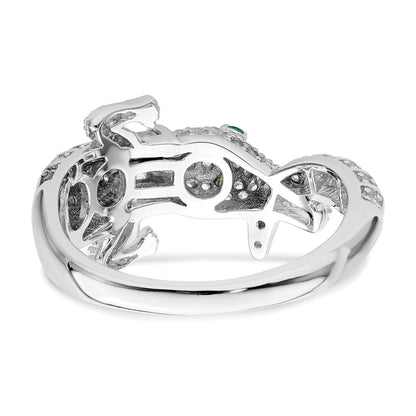 Sterling Silver Rhodium Plated Polished Cz Alligator Ring