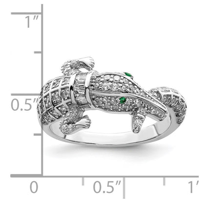 Sterling Silver Rhodium Plated Polished Cz Alligator Ring