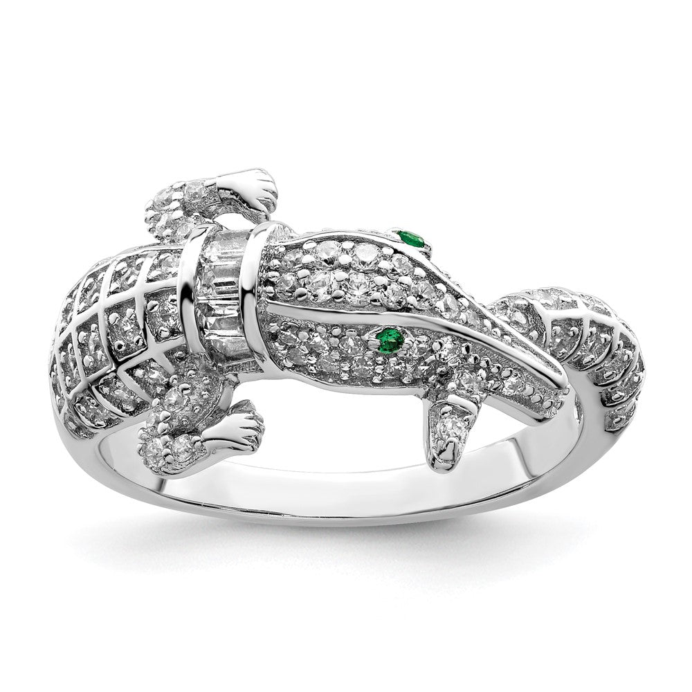 Sterling Silver Rhodium Plated Polished Cz Alligator Ring