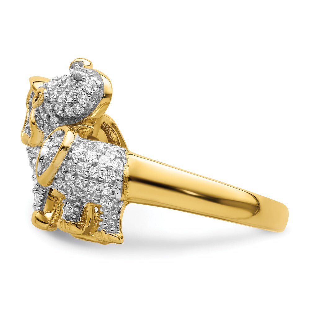 Sterling Silver Rhodium Plated Gold Tone Mom & Baby Cz Elephants Ring